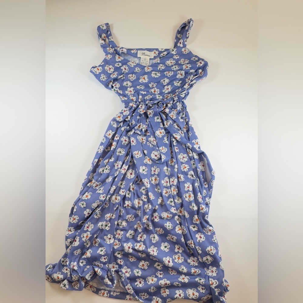 Vintage Dress Size 12 Darian Blue With Colorful Flowers Cinch Waist
